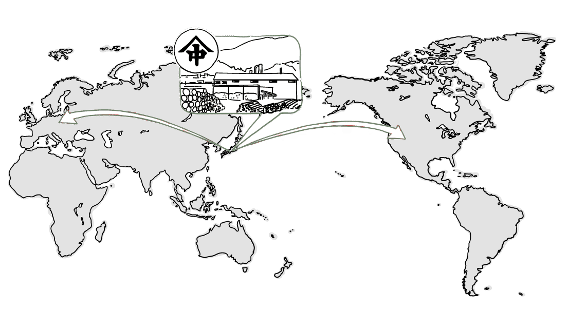 Global map with Nakamoto Forestry sites - Japanese cypress from Japan to the world